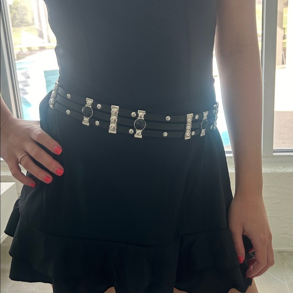 Maje Black Leather Belt with Black stones and Silver hardware - Picture 13 of 16